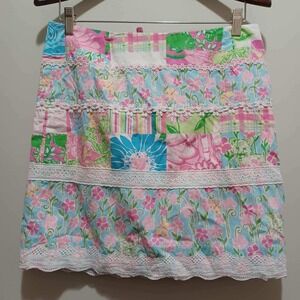 Lilly Pulitzer Patchwork Mini Skirt Floral Lace Trim Size 6‎ Colorful Beach Fun